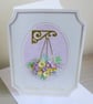 Handmade birthday card with quilled flowers hanging basket in lilac and lemon - Image 3