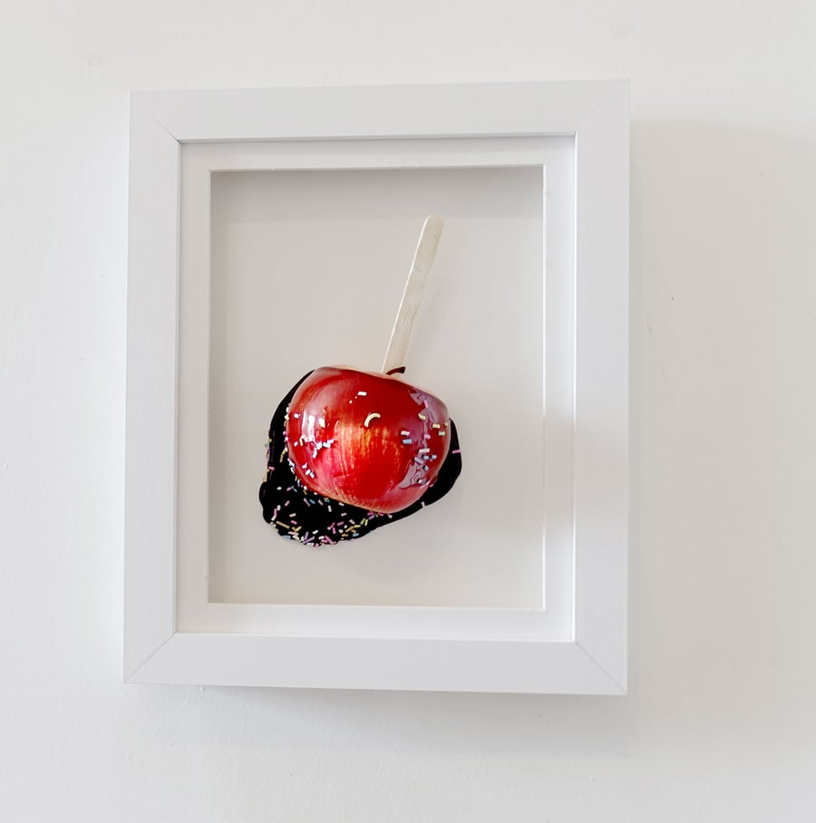 3D Fake Food Art in White Frame.  Hanging Decor.  Pop Art.