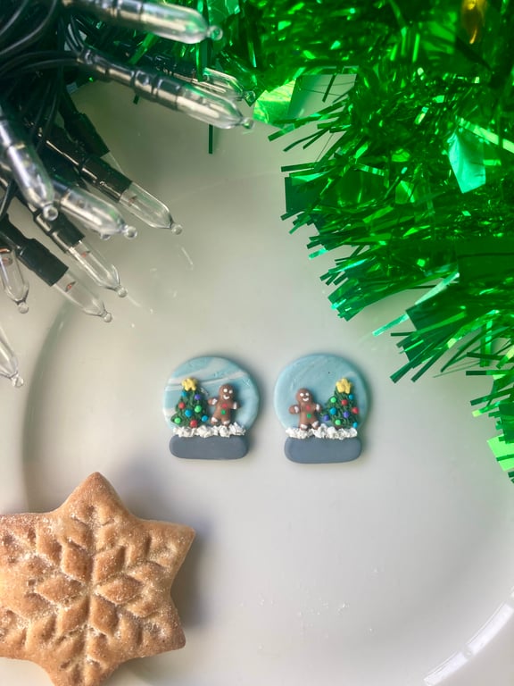 Hand-Sculpted Christmas Scene Snow Globe Earrings