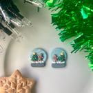 Hand-Sculpted Christmas Scene Snow Globe Earrings