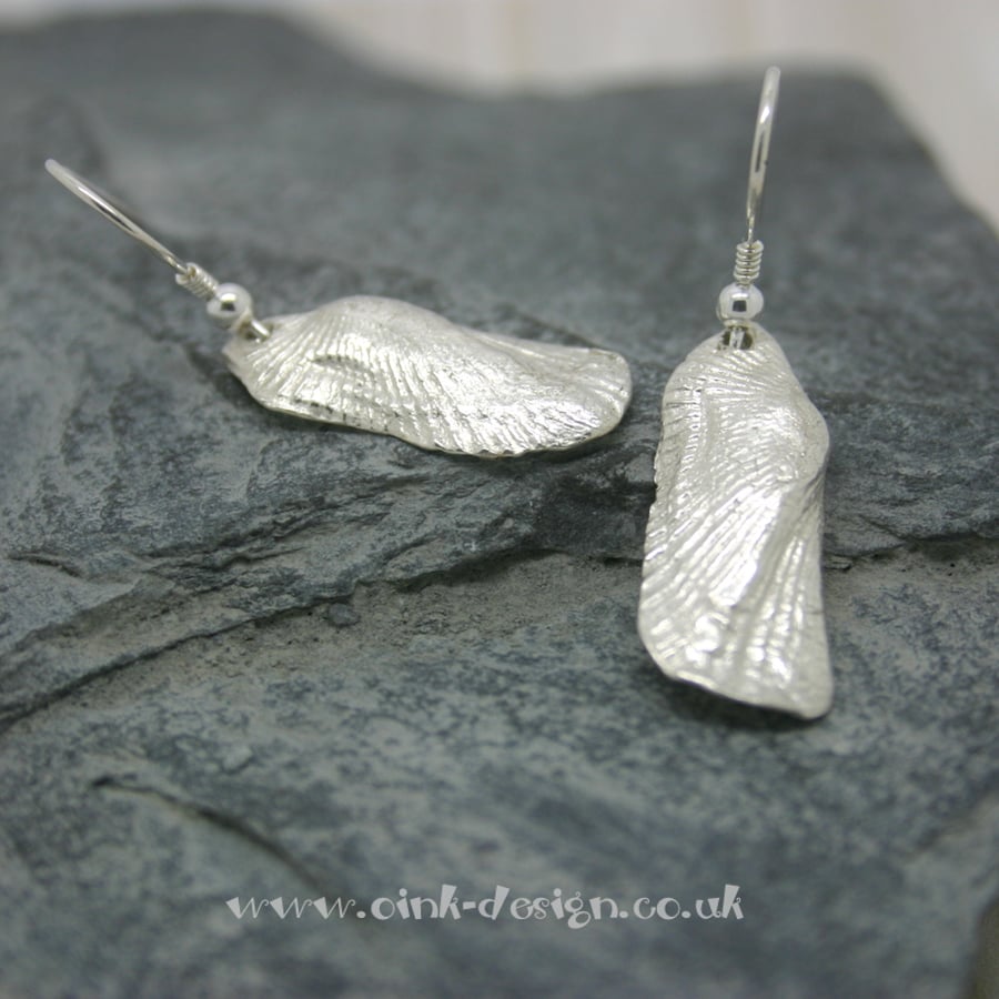  Fine silver turkey ark wing shell drop earrings