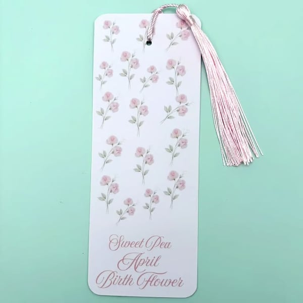 Sweet Pea April Birth Flower Bookmark - Laminated Floral Bookmark with Tassel
