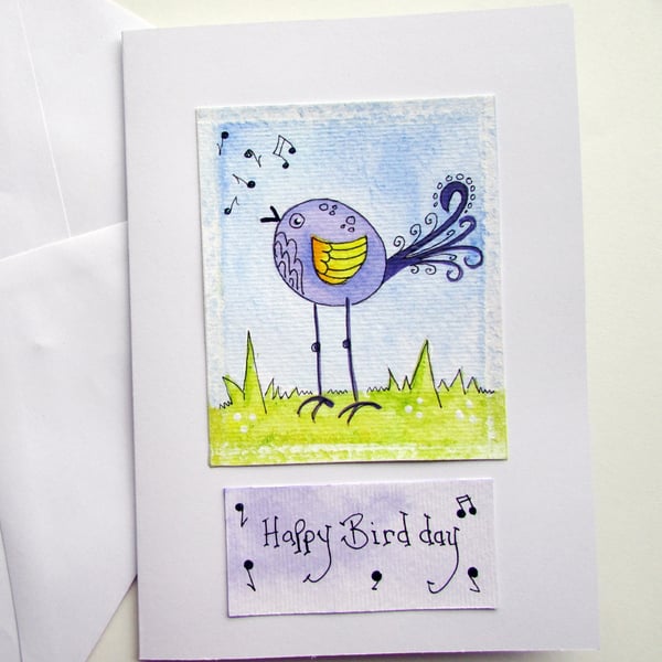 Happy Birthday Card, Bird Day hand painted bird picture
