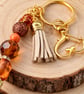 Handmade Autumn Bag Charm- Key Ring,Butterfly, Mixed Beads & Faux Suede Tassel - Image 2