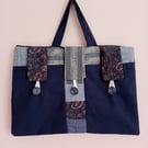 Bag with pockets, tablet bag, briefcase style bag . Navy blue bag.