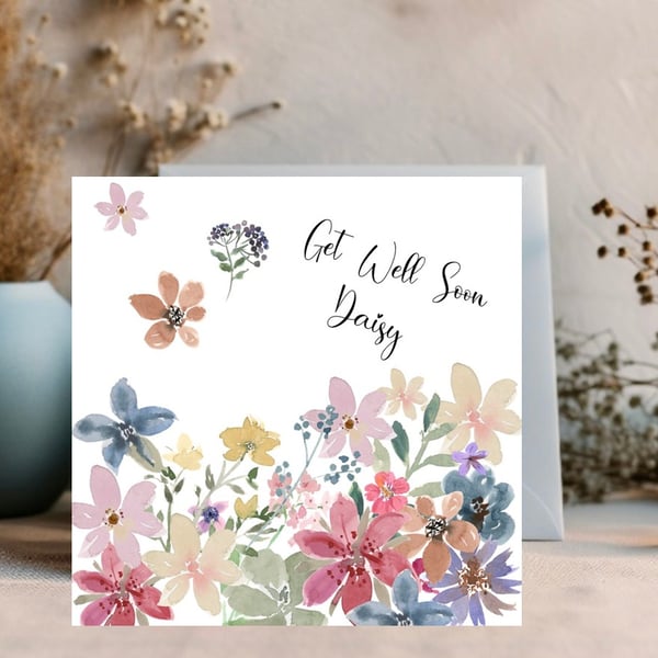Personalised Floral Get Well Card