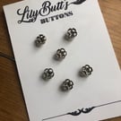 6 Vintage Small Silver Flower Shaped Buttons 1cm
