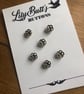 6 Vintage Small Silver Flower Shaped Buttons 1cm - Image 1