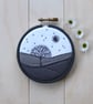 Monochrome Mini Landscape with Tree Framed Hoop Art Hand Embroidery (Style J)