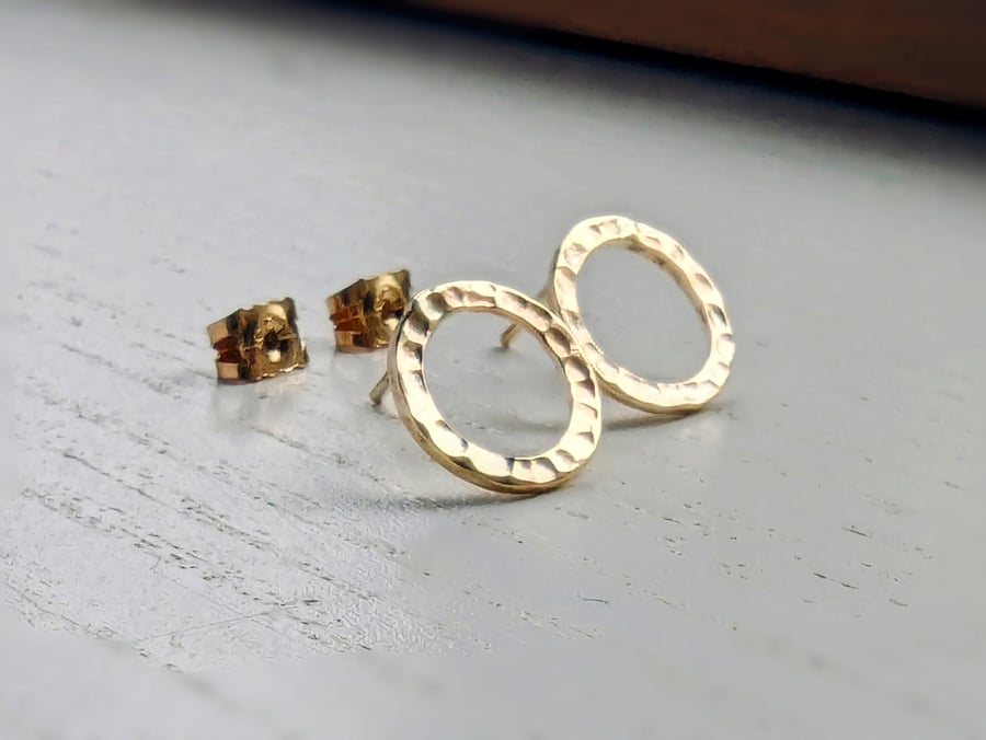 SOLID GOLD HANDMADE Recycled 9 carat Gold hoop Stud Earrings