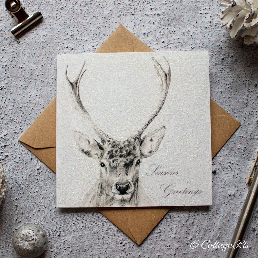 Stag Christmas Card Hand Finished By CottageRts