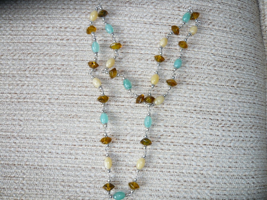 28" Amber Coloured Bead  Necklace