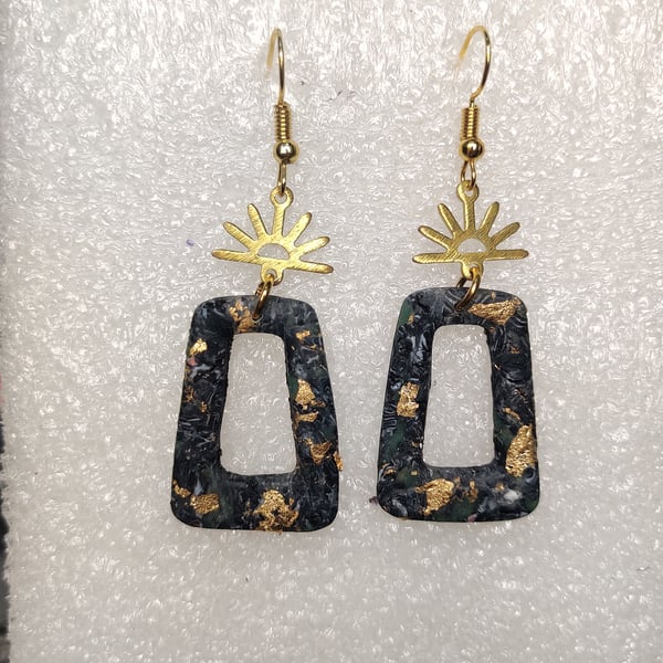 Dark mosaic trapeze polymerclay earrings