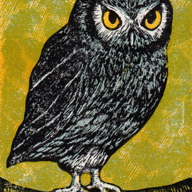 Owl linocut