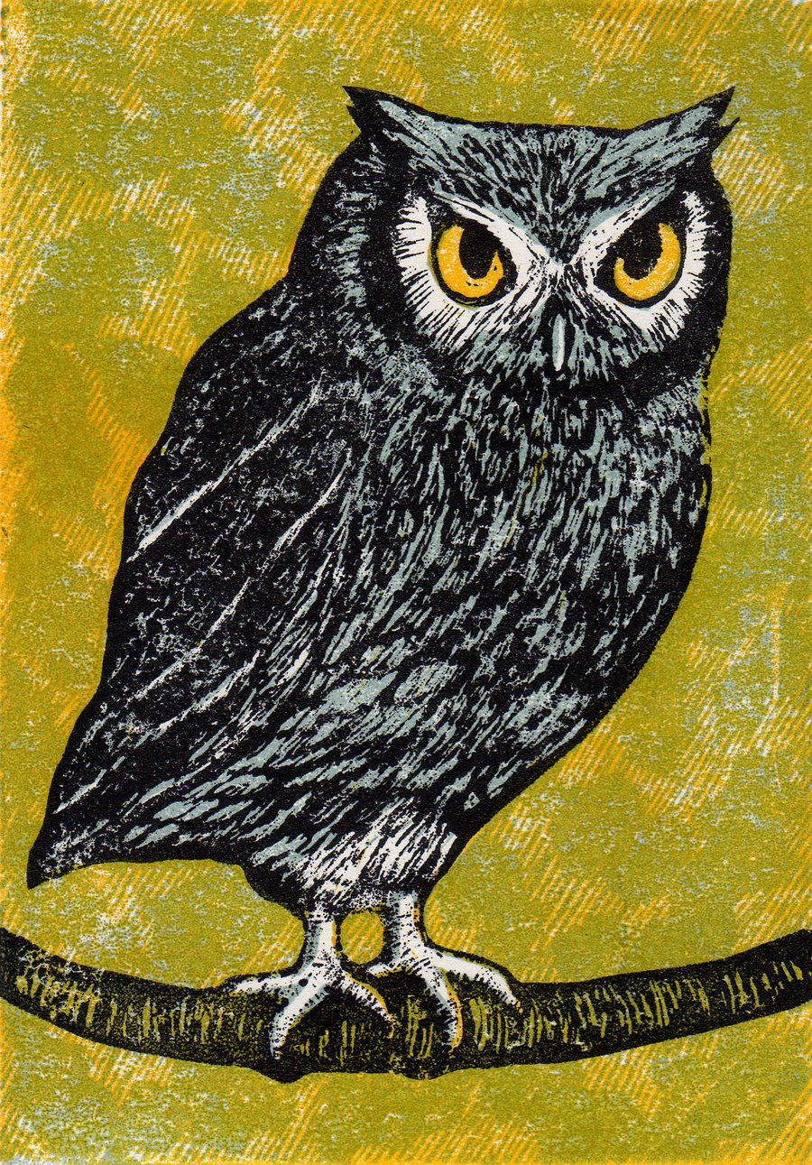 Owl linocut