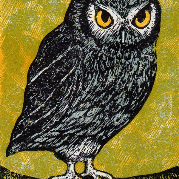 Owl linocut