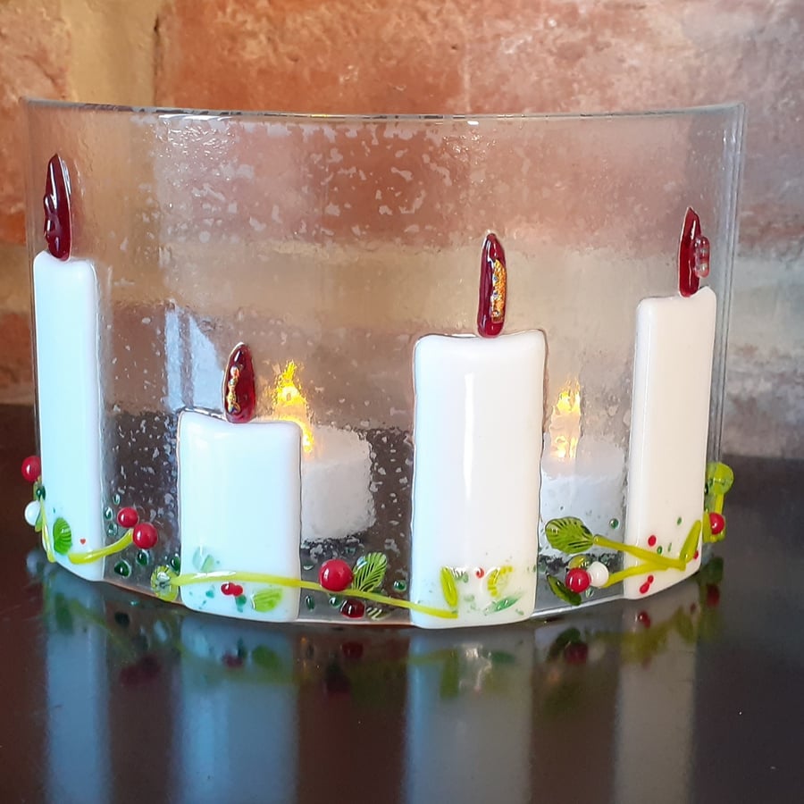 Fused Glass Christmas advent candles freestanding curved arch panel decoration