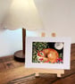 Mounted Original Woodland Resting Fox Whimsical Mushrooms Forest Full Moon Art - Image 5