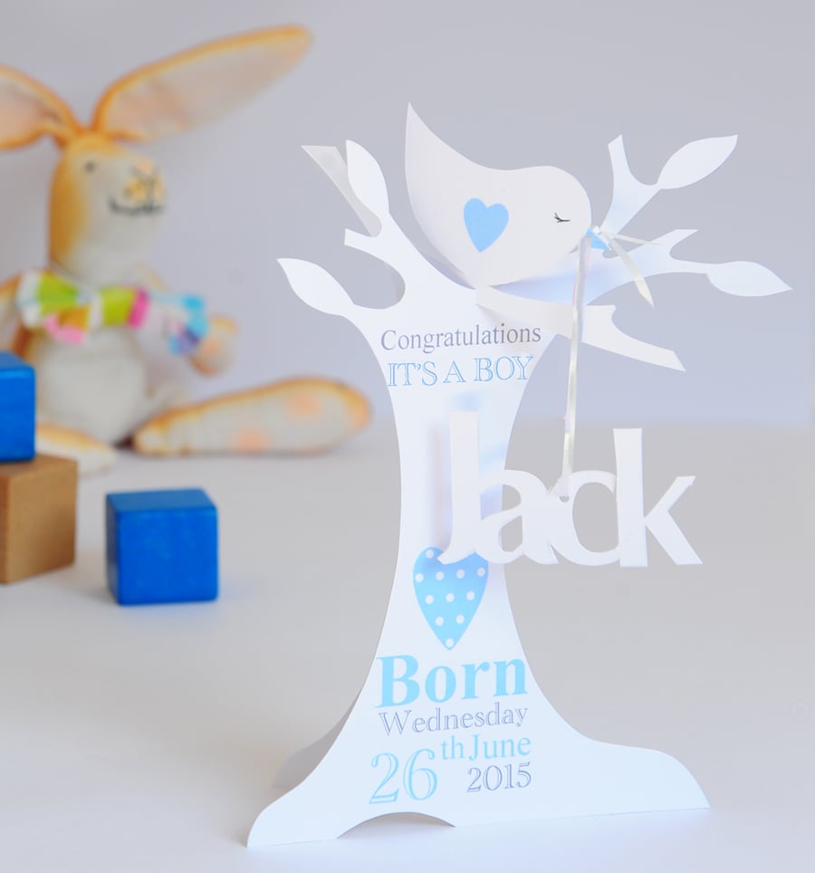 Personalised Newborn Baby Boy 3D Card.