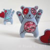embroidered valentine's teddy - zombie panda in pink