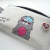 freehand embroidered facemask zombie sloth zip case - large, hot pink