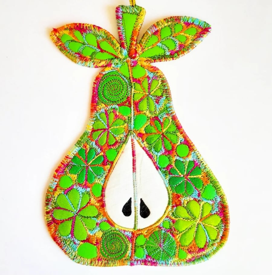 Pear Hanging Decoration Free Machine Embroidery Home Decor 