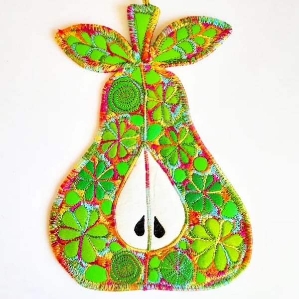 Pear Hanging Decoration Free Machine Embroidery Home Decor 