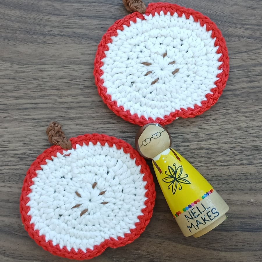 Sliced apple crochet coasters