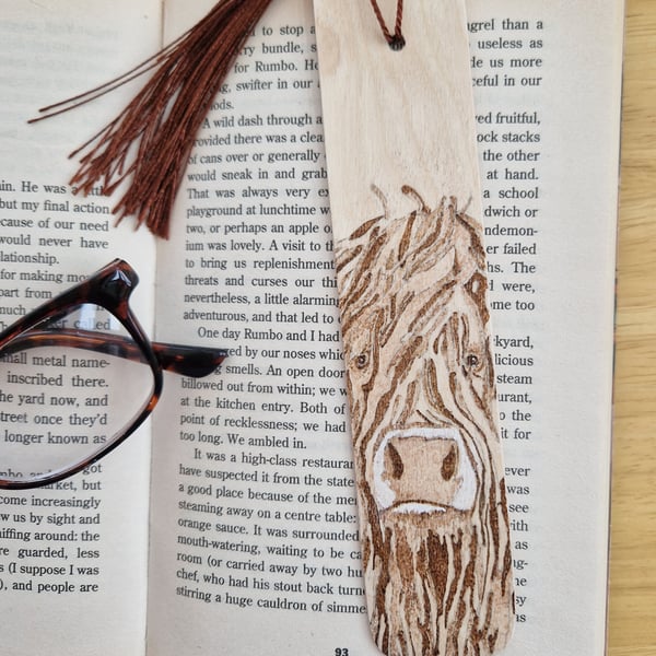 Hand Burned Wooden Bookmark- Highland Cow