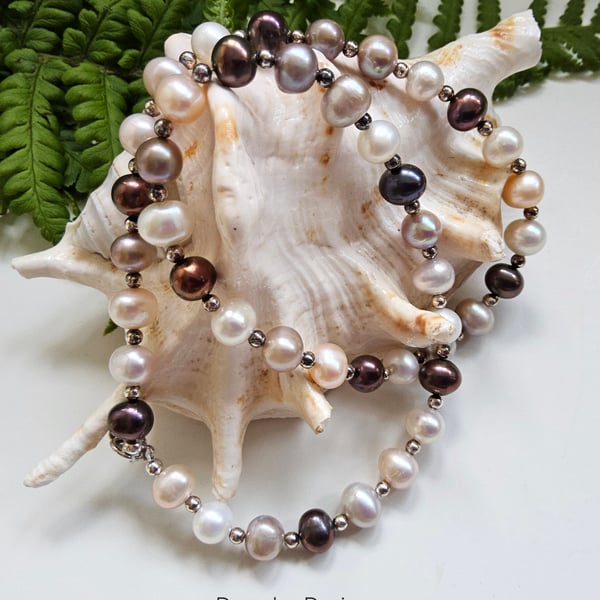 Designer Multicoloured Freshwater Culture Pearl Sterling Silver Necklace