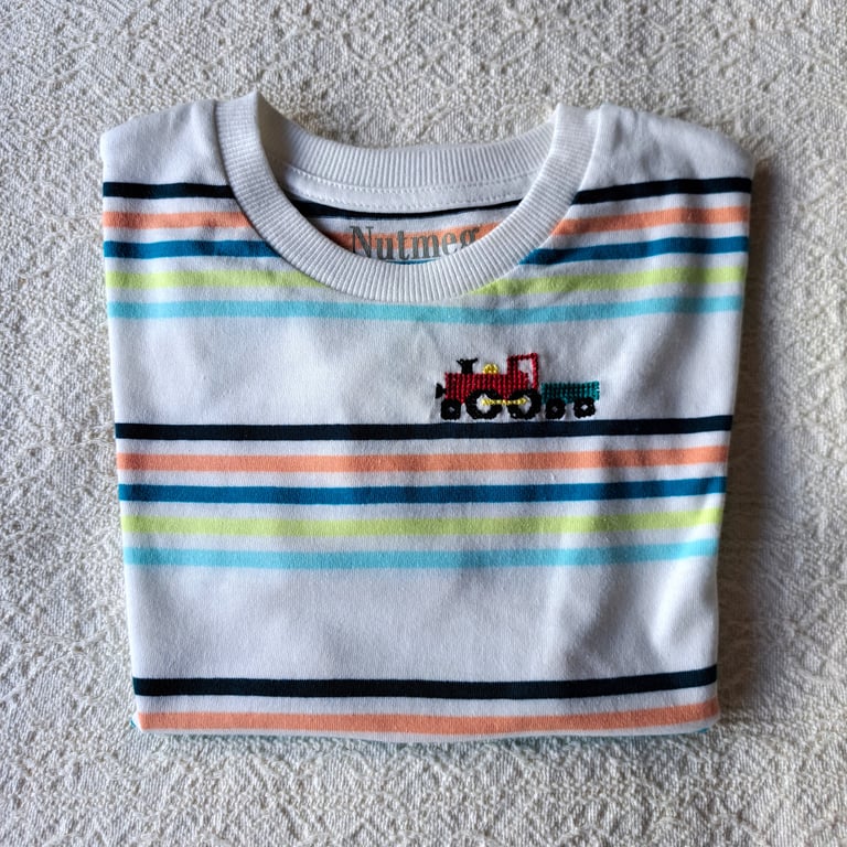 Train, T-shirt, 18-24 months, hand embroidered