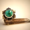  Turquoise Cabochon and Burnished Sterling Silver Lotus Ring