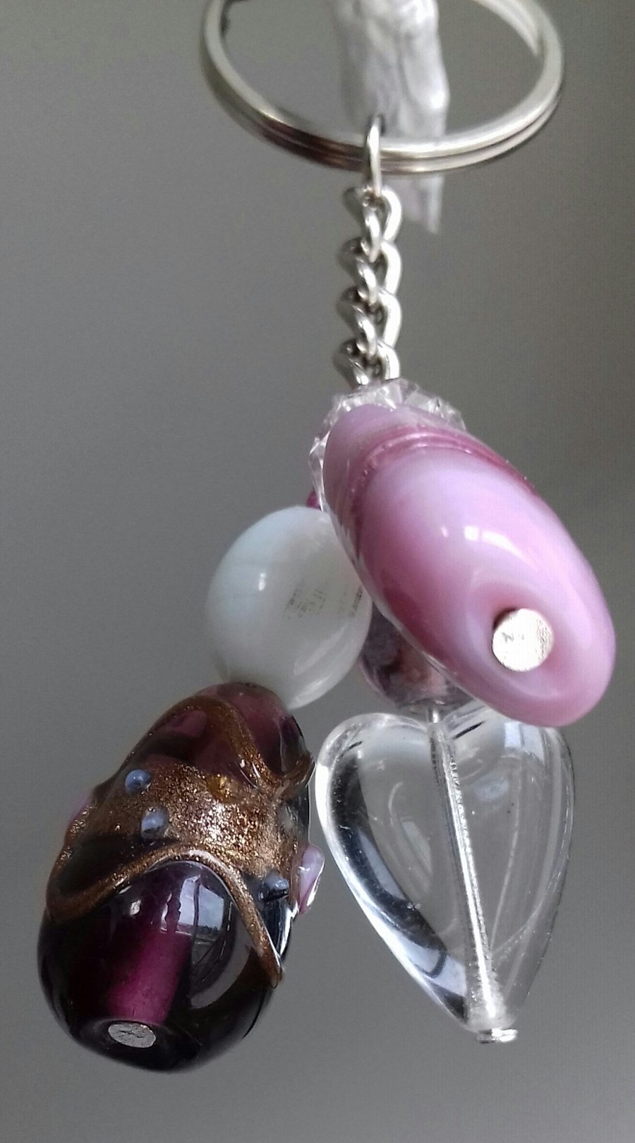 Very Pretty Lamp Work Glass Bead Key-ring, Zipper Charm - New Hand-Made - Unique