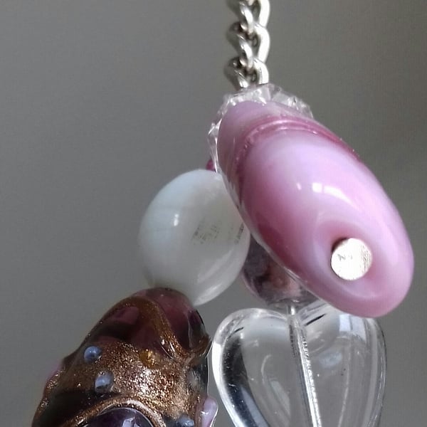 Very Pretty Lamp Work Glass Bead Key-ring, Zipper Charm - New Hand-Made - Unique