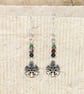 Snowflake earrings with red and green Swarovski crystals, silver plated - Image 5