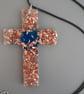 handmade cross copper and blue resin statemnet jewellery