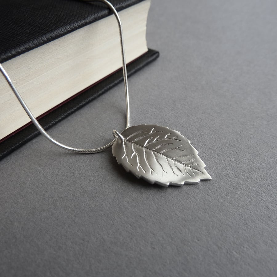 Fine Silver Rose Leaf Pendant - Handmade Silver Necklace - Silver Jewellery