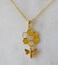 Bee and Honeycomb Pendant with gold plated Chain