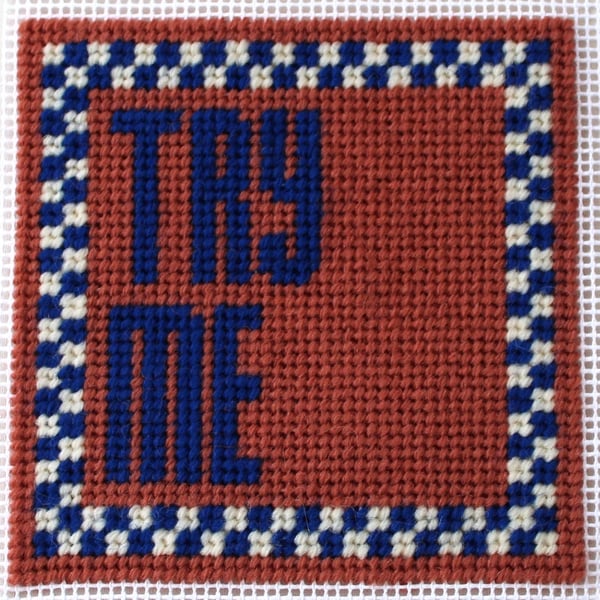TRY ME Modern Needlepoint Chart PDF - Retro Checkered Tapestry Pattern