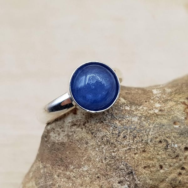 Minimalist Blue Kyanite ring. Women's Adjustable rings
