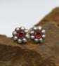 Recycled Sterling Silver Flower Stud Earrings, 4mm Garnet Gemstones, Handmade UK - Image 4