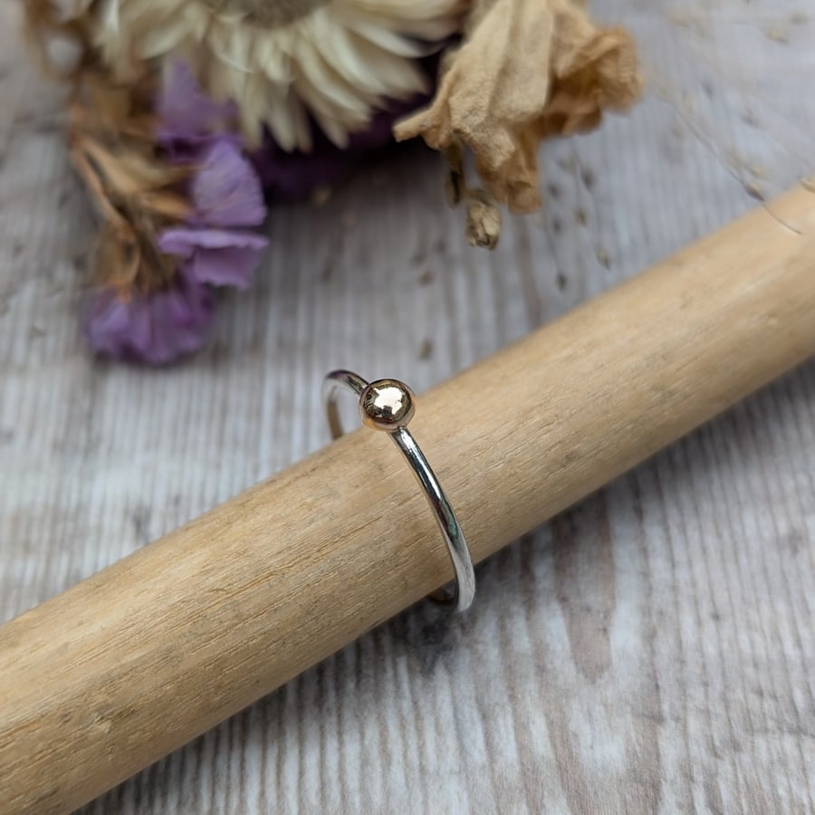 Sterling Silver and 9ct Gold Small Pebble Stacking Ring