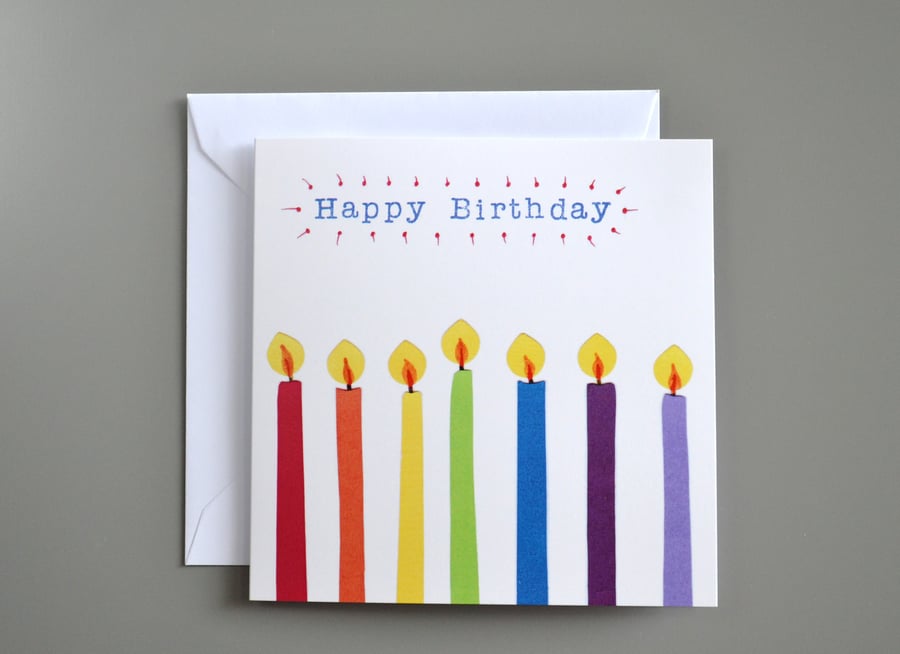 Birthday Candles in rainbow colours birthday card