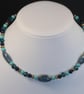 Handmade Ceramic Turquoise Cobalt Teal Beaded Necklace, Gold Clasp - Image 5