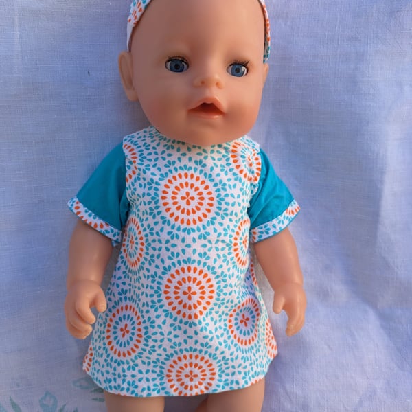 Orange and blue super summery Tiny Tears dolls dress, dolls outfit