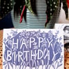 Happy Birthday hand printed lino blank card