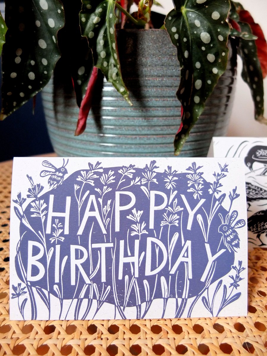 Happy Birthday hand printed lino blank card