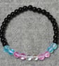 Trans Flag Mermaid Glass and Black Glass Bead Elastic Bracelet - Image 2