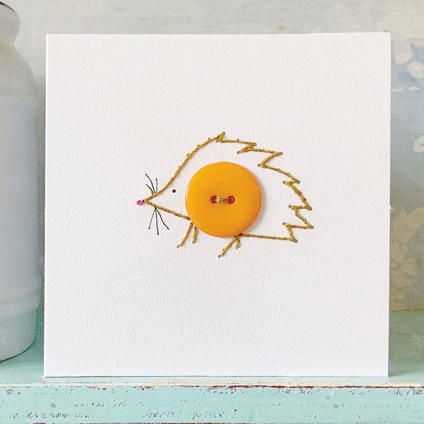 Hand Sewn Card. Hedgehog Card. Button Card. Hedgehogs. 