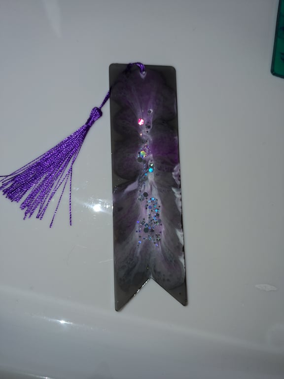 Handmade purple and black epoxy resin bookmark